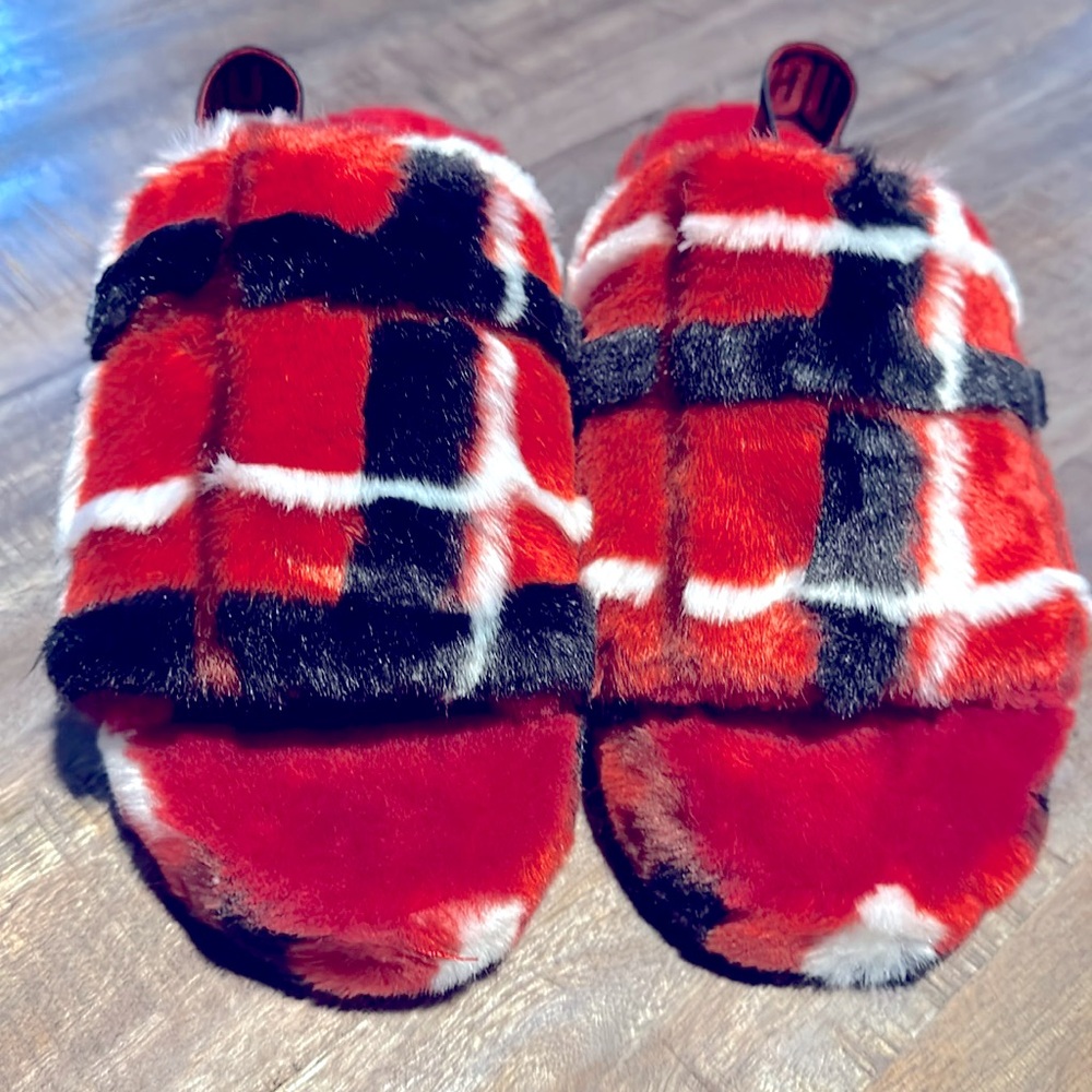 UGG Red and Black Plaid Sandals